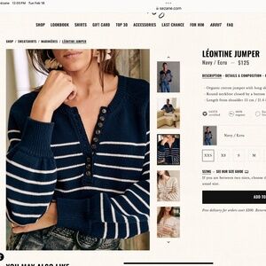 Sezane Léontine Jumper Marine / Ecru - Size M